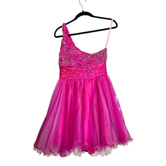 NWT Blush Prom by Alexia 9279 Hot Pink One-Shoulder Beaded Dress Sz 6 - Picture 4 of 16